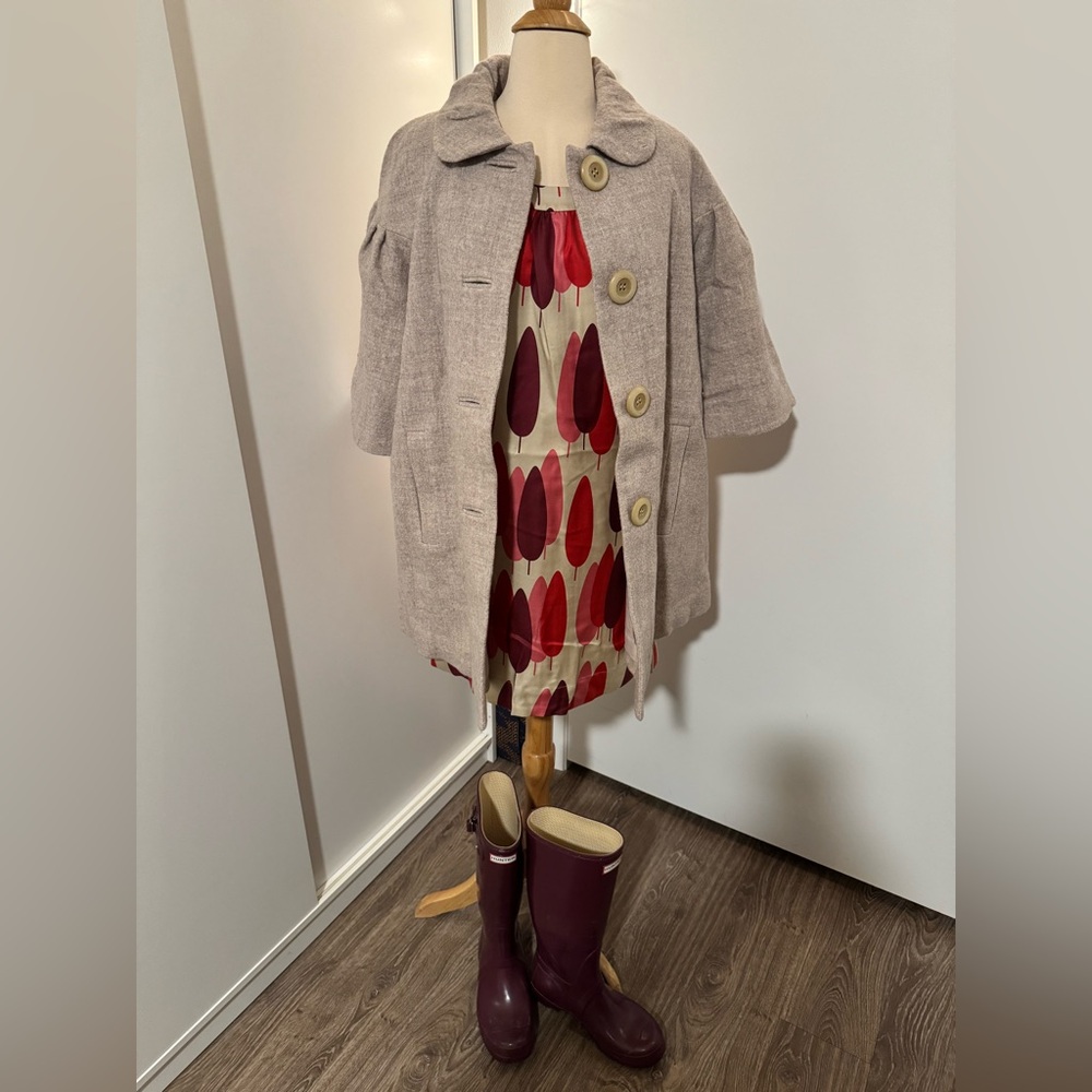 Elevenses Beige Wool Coat with Red Accents
